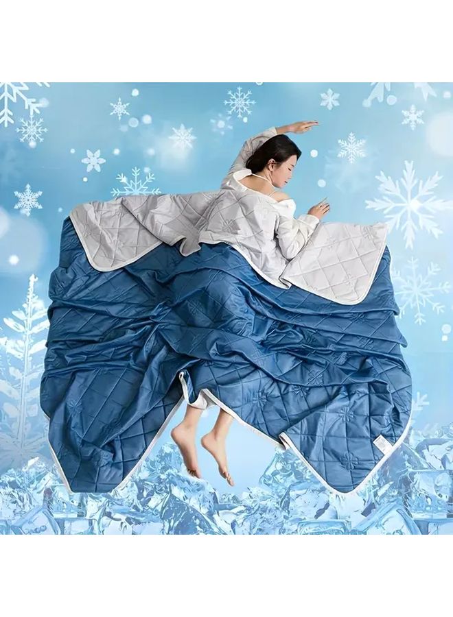 King Size Dark Blue Summer Cooling Blanket Ice Silky Fiber Lightweight Breathable For All Seasons - Image 1